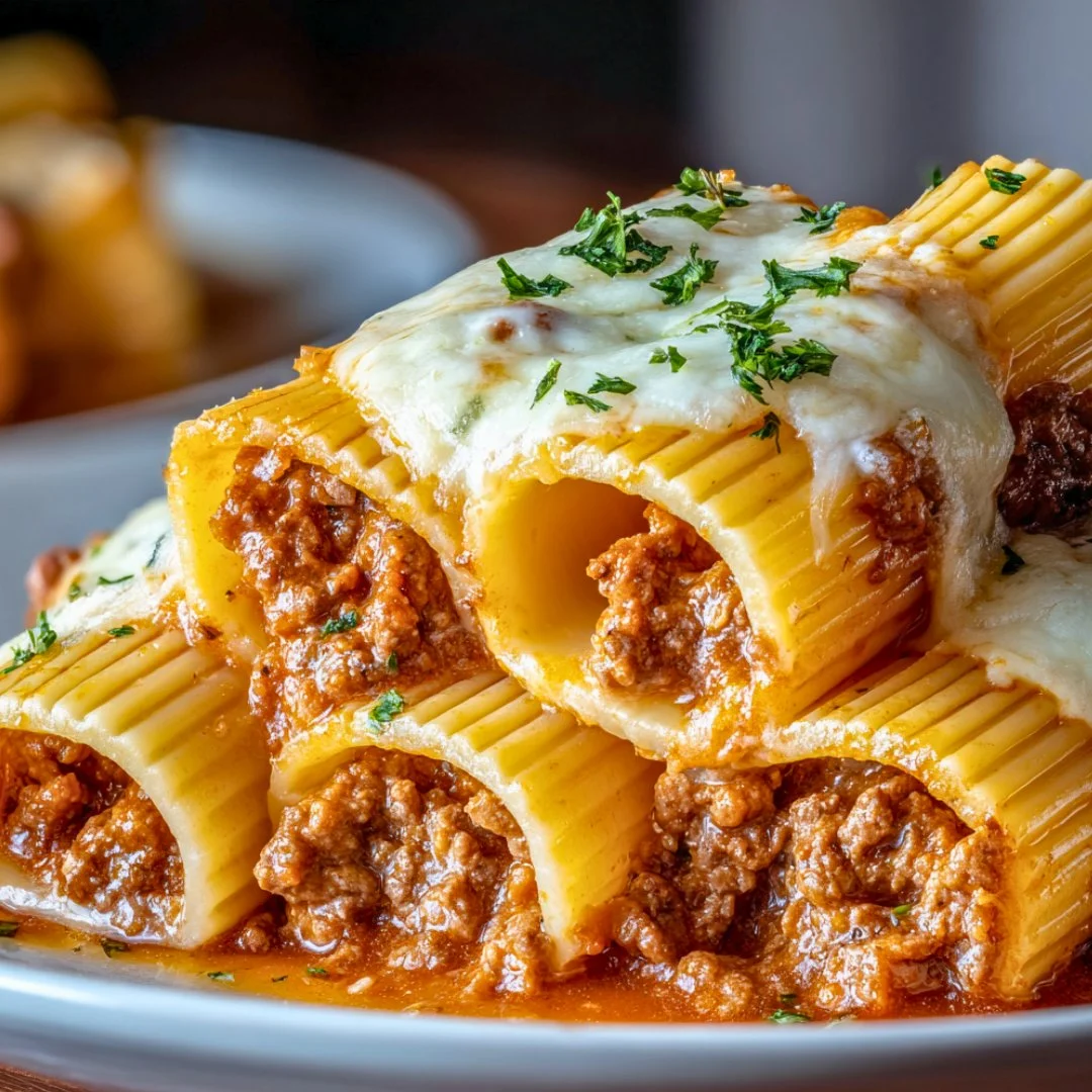 Baked Rigatoni Stuffed with Beef Ragu & Mozzarella