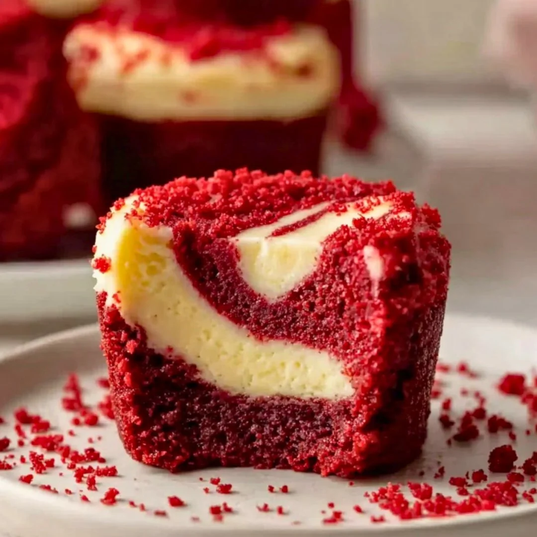 Homemade red velvet brownie bites on a plate, perfect for dessert