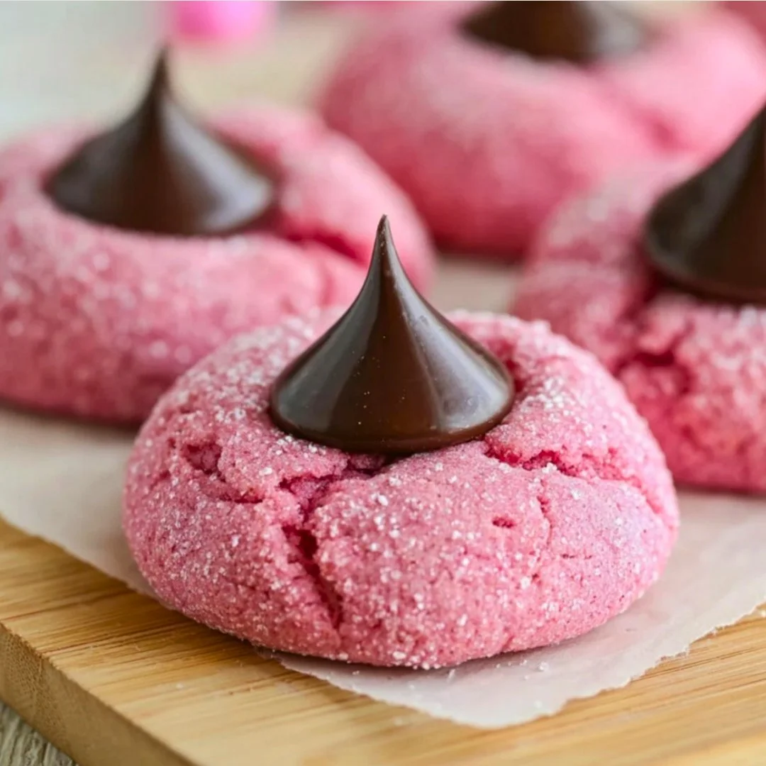 Freshly baked Strawberry Kiss Cookies with vibrant strawberry on top