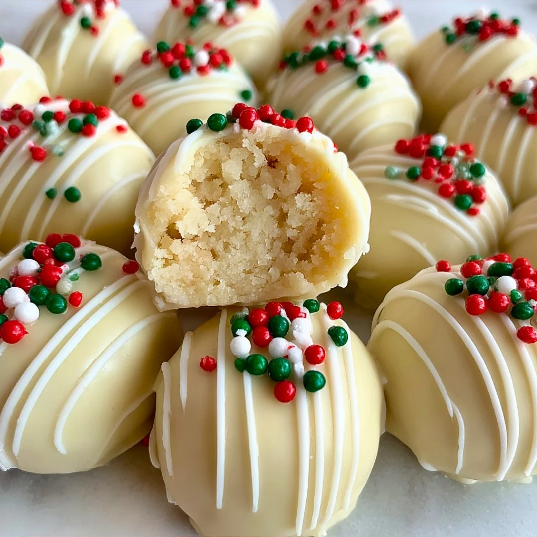 Delicious homemade Sugar Cookie Truffles on a decorative plate