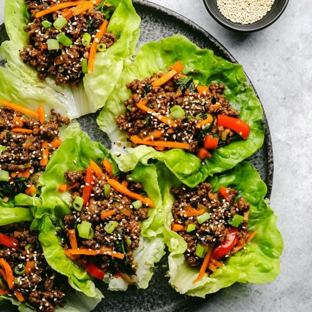 Delicious ground beef lettuce wraps filled with fresh ingredients