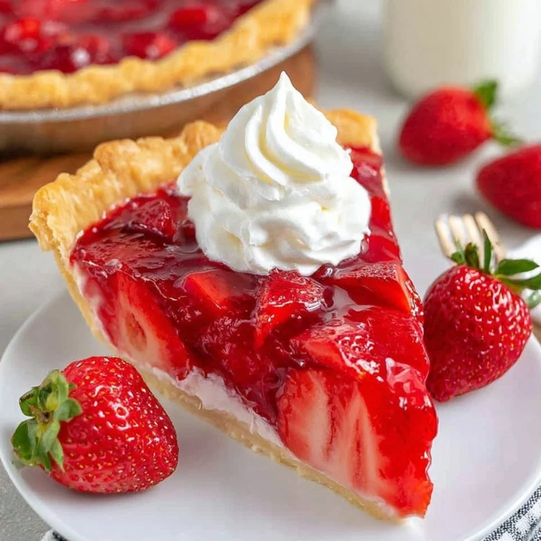 Freshly baked strawberry pie with vibrant red strawberries and a golden crust