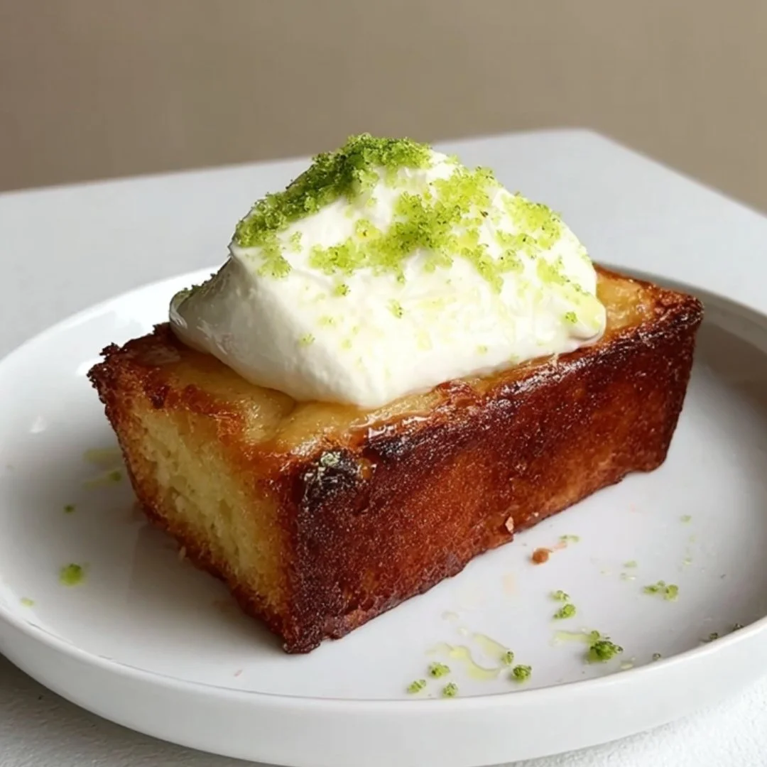 Lemon Loaf with whipped crème fraiche and basil sugar for a delicious dessert