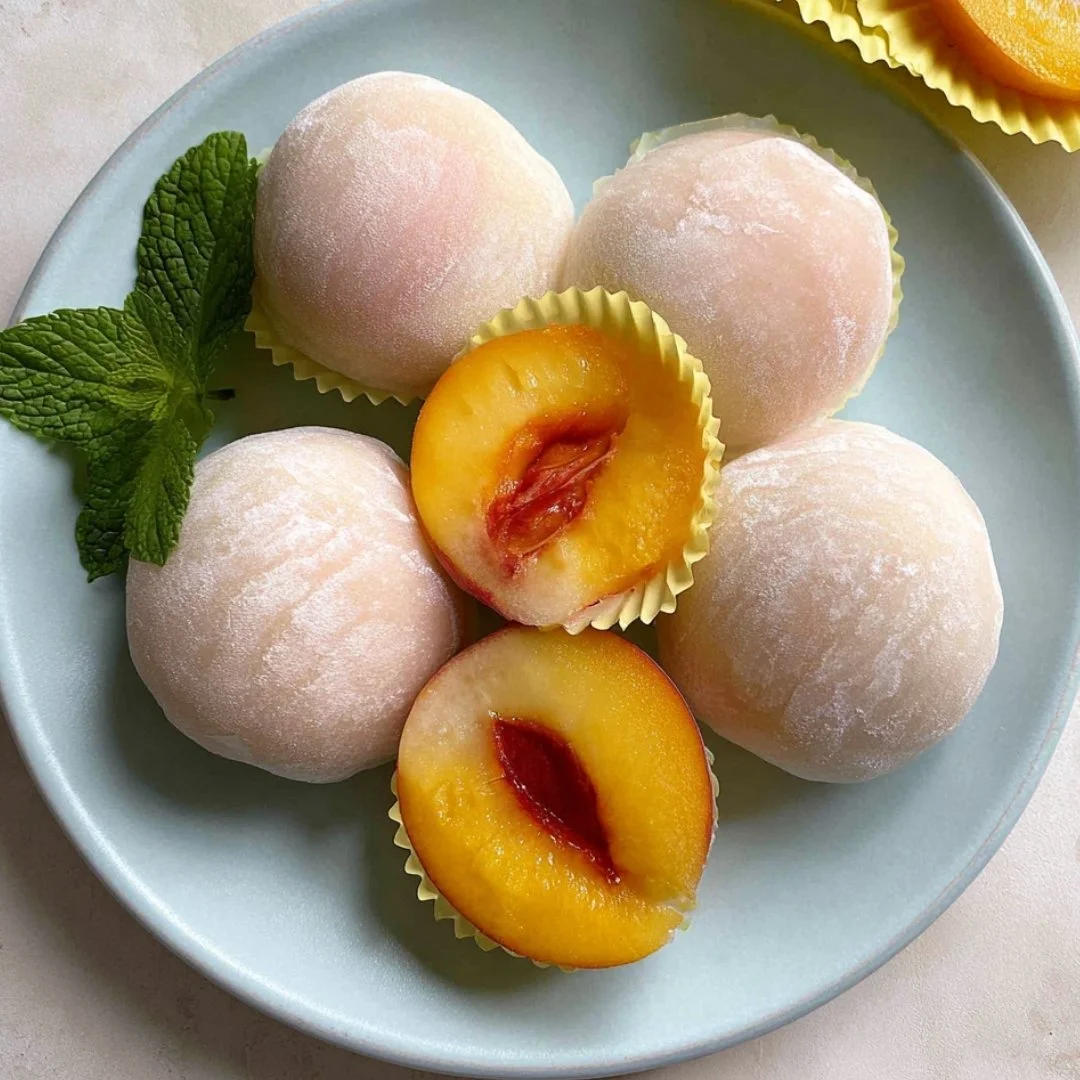 Delicious Peach Mochi dessert with a soft, chewy texture and fruity flavor.
