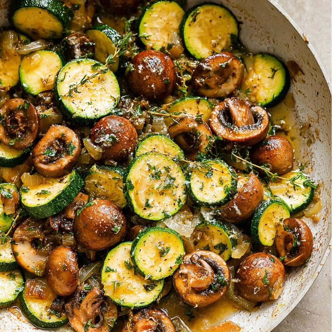Skillet zucchini and mushrooms sautéed for a healthy side dish