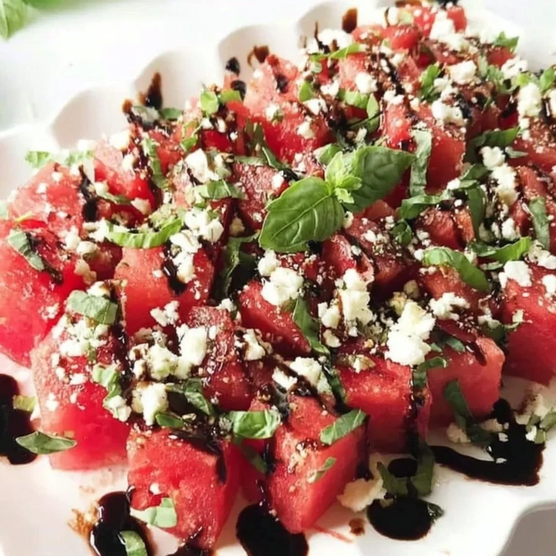 Fresh Watermelon Feta Salad with mint and balsamic dressing